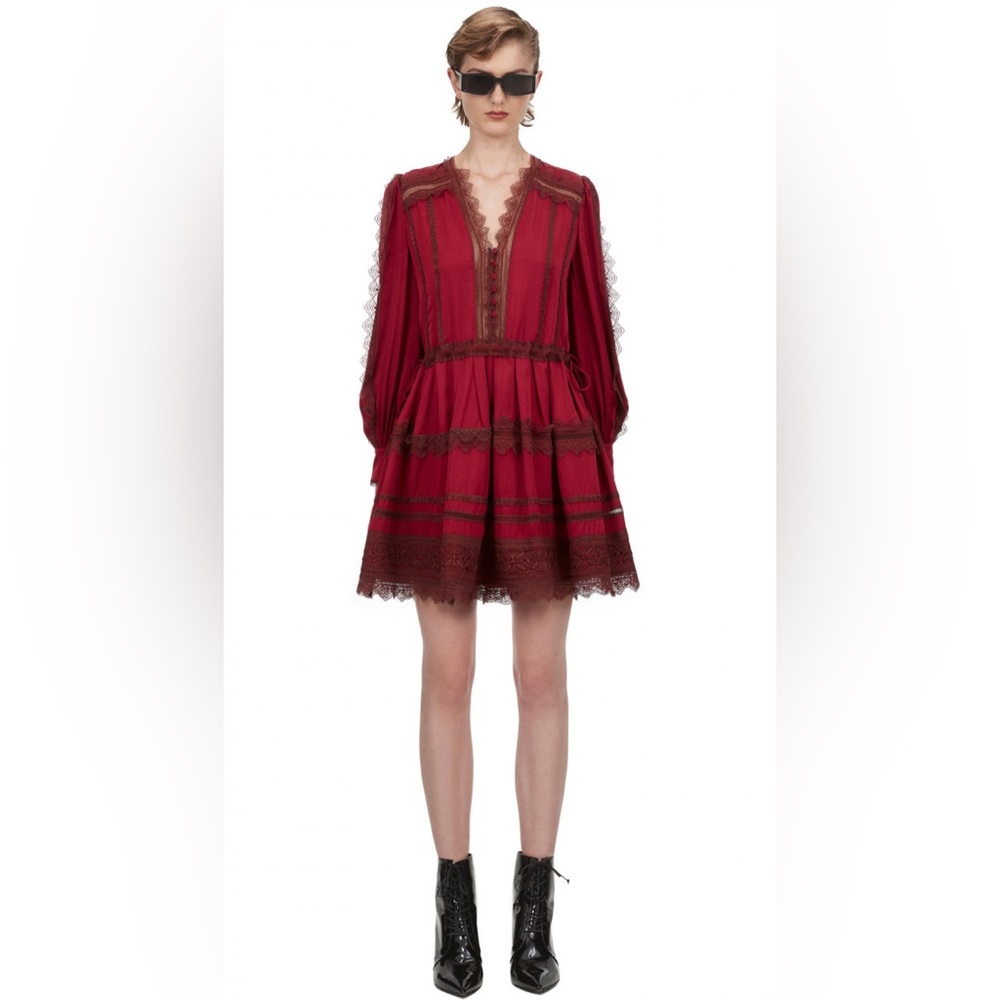 Self-Portrait Burgundy lace mini-dress (size 2)